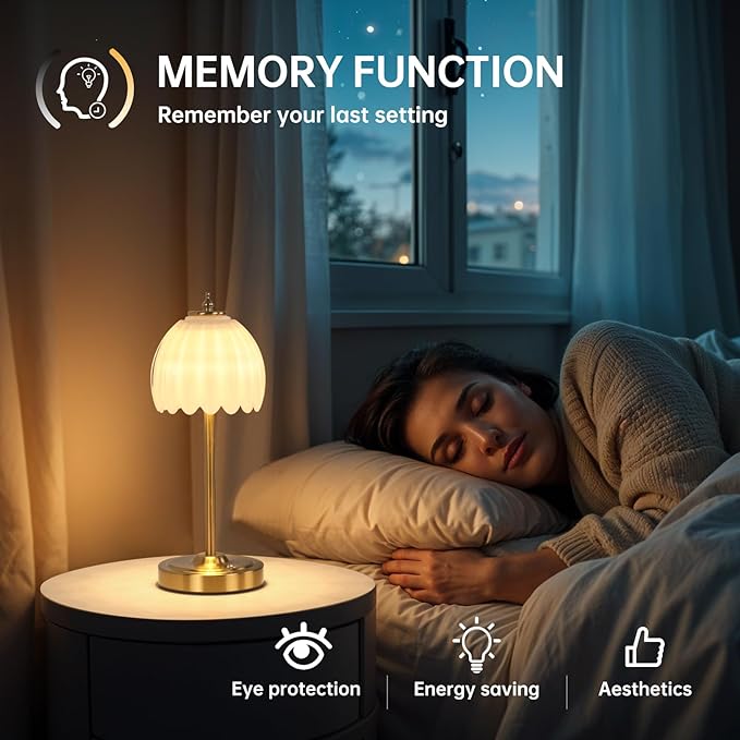 Cordless Small Table Lamp with 5000mAh Battery & Touch Control - 3 Adjustable Color Temperatures, Dimmable Rechargeable Table Lamps for Living Room, Bedroom, Desk, Nightstand (White Tulip)