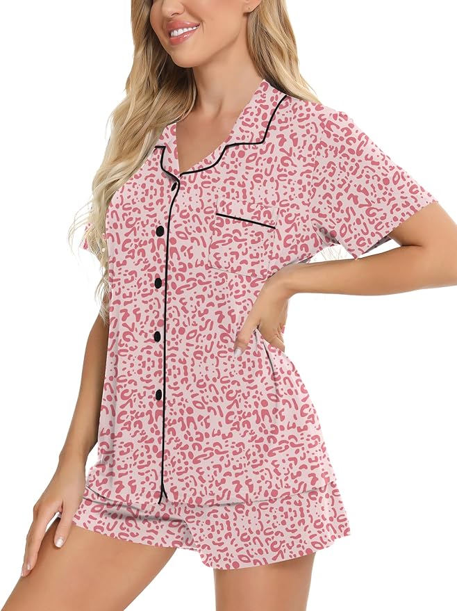 SWOMOG Womens Button Down Pajamas Set Short Sleeve Sleepwear Bride Soft Pj Lounge Sets XS-3XL