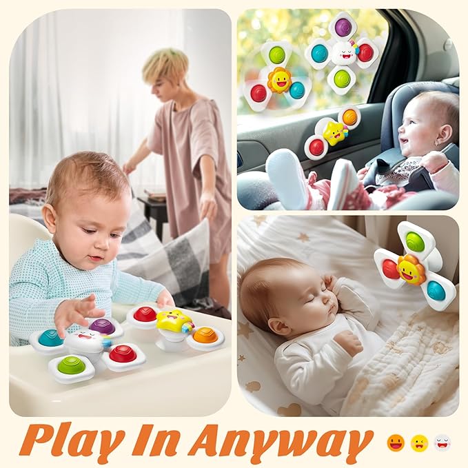 SpringFlower Baby Toys, Suction Cup Spinner Toys for 6 12 18 Months Toddlers, Birthday Baby Gifts Sensory Toys Bath Toys Travel Table Toy