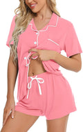 SWOMOG Womens Button Down Pajamas Set Short Sleeve Sleepwear Bride Soft Pj Lounge Sets XS-3XL