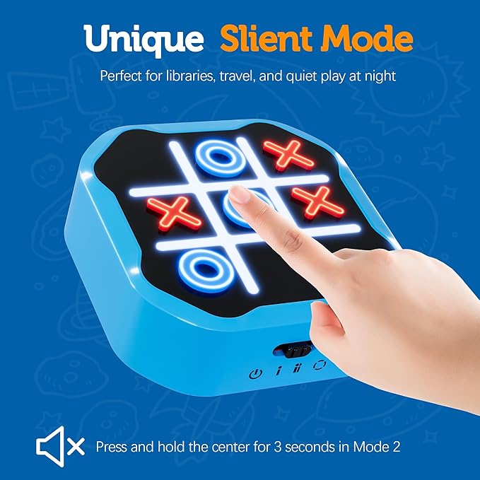 3 in 1 Electronic Tic Tac Toe Game, Handheld Digital Tic Tac Toe Bolt Game with Silent Mode, Portable Learing Toy Gift for Kids & Adults, Blue (One Pack)