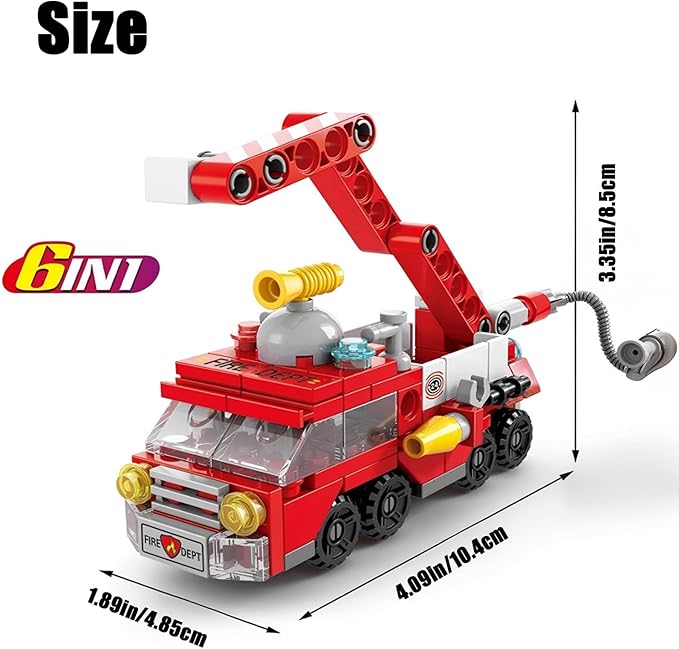 City fire Truck Building Block Toy (142 PCS) – 7-in-1 Fire Truck & Rescue Set, STEM Learning Toys for Kids Ages 6-12, Creative Construction Kit for Birthday Gifts