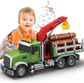 Mostop Logging Truck Kids Toy for 3 4 5 6 7 8 Year Old Boys, 15’’ Farm Logging Truck with Crane and 6 Trunks, Lights, Sounds, Friction Powered Timber Transport Log Tow Truck Toy Birthday Gift