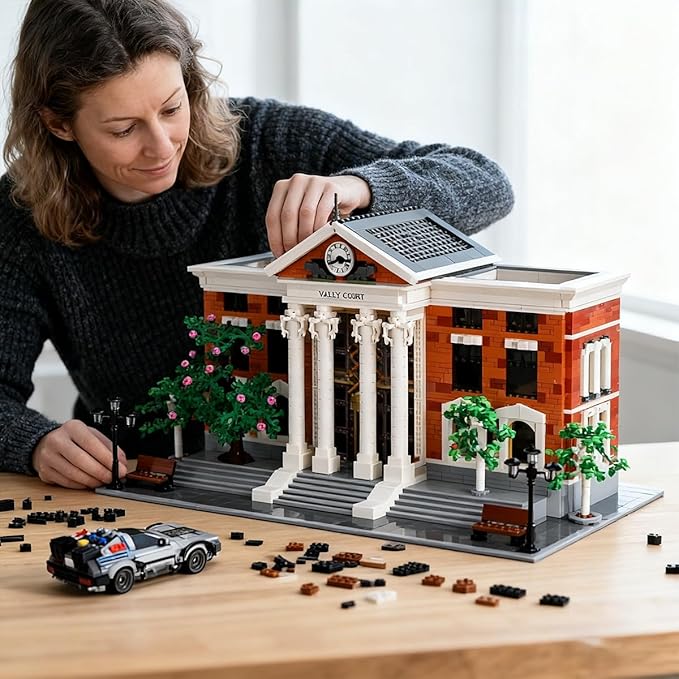 Valley Court Architecture Building Blocks Set with 2-Story,Retro Futuristic Courthouse Mall – with Flying Car & Modular Architecture Building Blocks,(4269PCS)