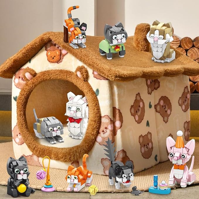 Party Favors for Kids 9 Styles Cat Building Blocks Toys Kitten Animals Build Bricks for Classroom Prizes Goodie Bag Fillers Halloween Christmas Easter Birthday Gift Toy for Boys Girls Ages 6+