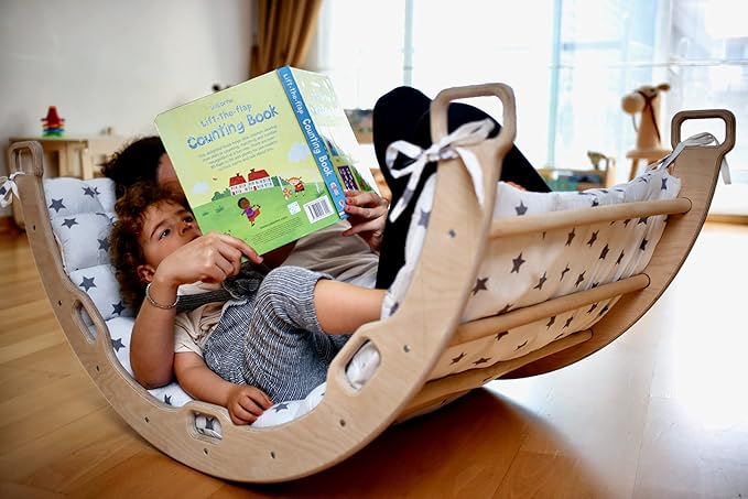 Climbing Arch | Montessori Rocker Arch | Arch with Cosy Pillow | Wooden Climbing Arch with Cushion | Wooden Climbing Arch and Rocker | Indoor Playground Cosy Cushion Rocker (Star)