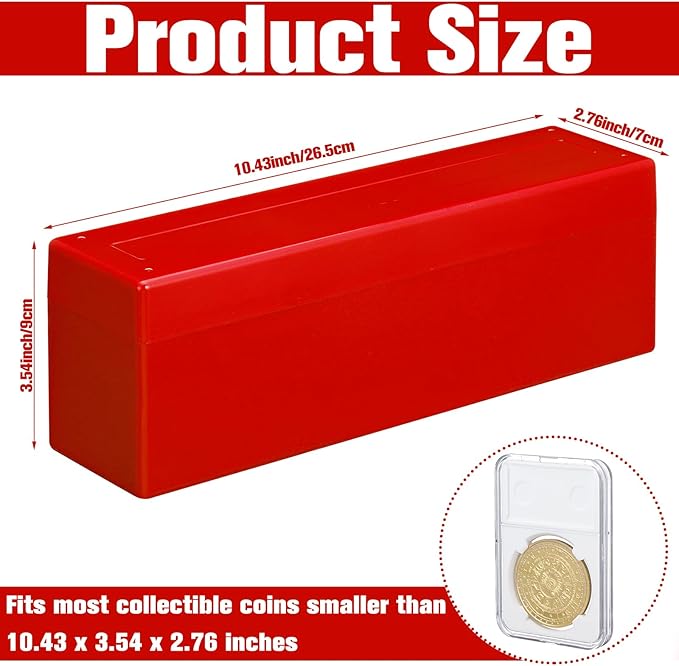 Wenqik 6 Pcs Plastic Coin Storage Box Case with 20 Slab Coin Holders - Collection Box for Collectors, Home, Office, Bank Supplies(Red)