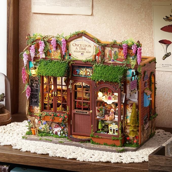 CUTEROOM DIY Miniature House Kit-Fairy Tale Kingdom, Tiny Dollhouse Wooden Furniture Kit, Mini DIY Craft Kits Creative Room for Decoration Family Friends