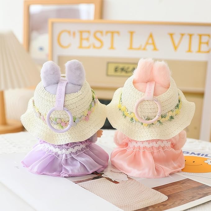 Clothes for Dolls Accessories, Outfit Set 3 Pieces Gauze Dress for 15cm 17cm Doll (No Doll), Romantic Hat Skirt Doll Clothing Set Replacement Purple