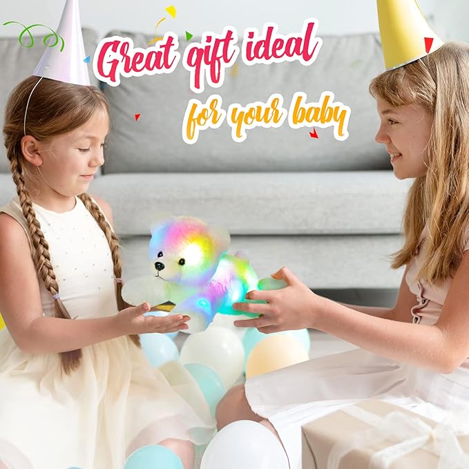 Glow Guards Light up Stuffed Polar Bear LED Soft Plush Toy with Magic Night Lights Glow in The Dark Birthday Holiday for Toddler Kids