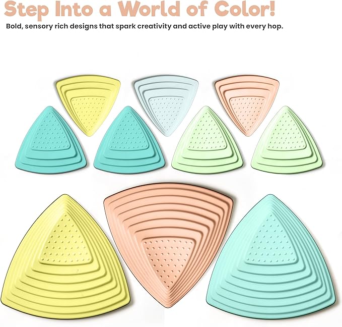 Stepping Stones – Indoor & Outdoor Obstacle Course Toys for Kids – Montessori Sensory & Motor Skill Development, Coordination & Active Play – Textured Educational Play Set