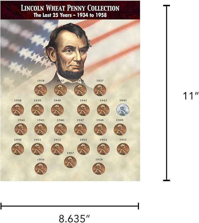 The Last 25 Years of Lincoln Wheat Penny Collection 1934-1958 (25 Coins) with WWII 1943 Steel Cent - Complete Set by American Coin Treasures