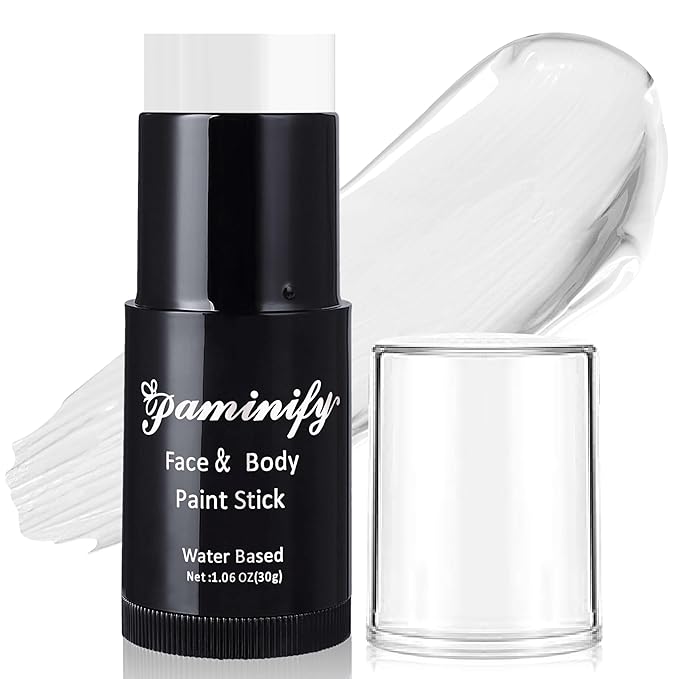 White Face Paint Stick,Washable White Foundation Face Painting for Clown Skeleton Skull Zombie Joker Goth Vampire Costume,SFX Makeup Body Paint for Halloween Cosplay,1.06 OZ