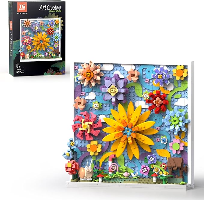 Micro Brick Flower World Building Set, 3D Floral Wall Art Home Office Decoration or Table Display, Creative Building Craft Set, Ideas Gift Building Toy for Adults,Teens Ages 8+ Kids