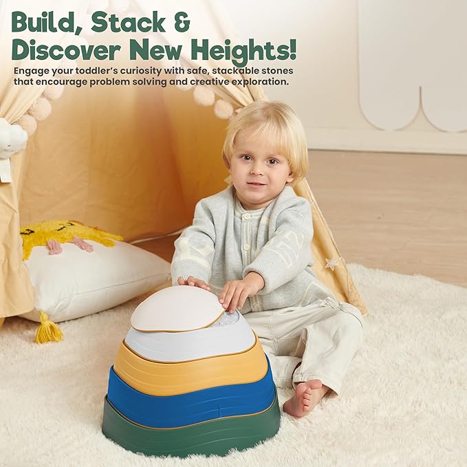 Stepping Stones – Indoor & Outdoor Obstacle Course Toys for Kids – Montessori Sensory & Motor Skill Development, Coordination & Active Play – Textured Educational Play Set
