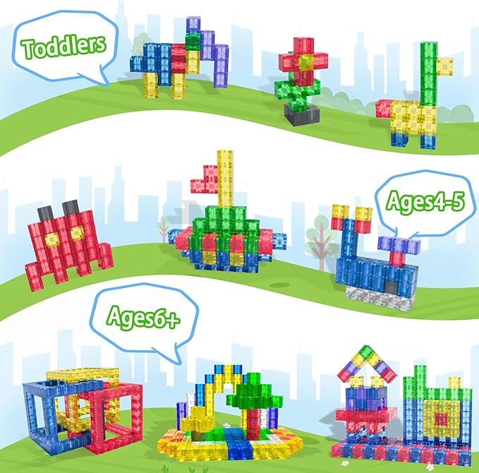 Magnetic Building Blocks - Transparent Magnetic Cubes, STEM Magnet Toddler Boys Toys for Kids Age 3-5,Travel Sensory Autism Preschool Montessori Toys for 3+ Year Old, Birthday Girls Gifts