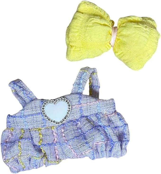 17cm/6.7in Clothes Set for Dolls - Cute Hat & Overalls Outfit, Soft Premium Fabric Dress Up Accessories Suit, Easy On/Off, NO Doll Included (Purple)