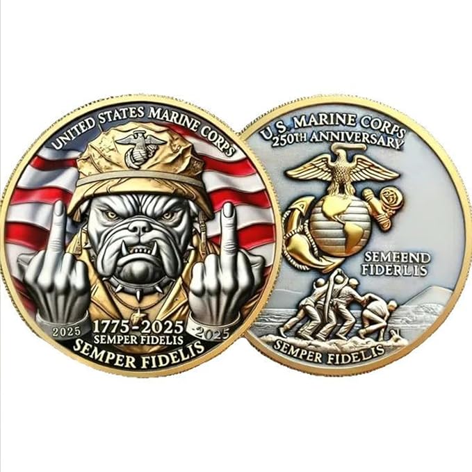250th Anniversary Marine Corps Challenge Coin – 250 Year Military Commemorative Coin, Gifts for Veterans, Army Navy USMC Collector Coins