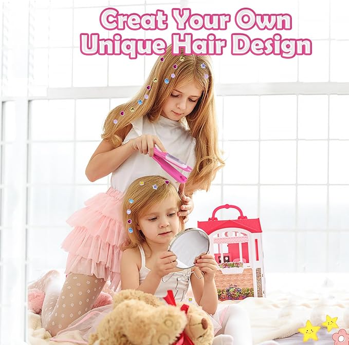 Kids Hair Gem Stamper Kit, Bling Hair Jewels for Girls Toys, Quick Gems Hair Jeweler, Hair Styling Tool with Reusable Shining Diamonds, Birthday Gifts Toys for Girls Ages 3 4 5 6 8-12