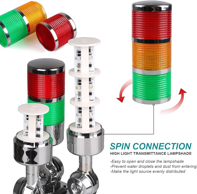 110V to 220V LED Stack Tower Lights, Industrial Warning Lights, Andon Lights, Column Signal Tower Indicator Lamp Beacon, Continuous/Flashing Light Switchable, 3 Layer (Without Buzzer)