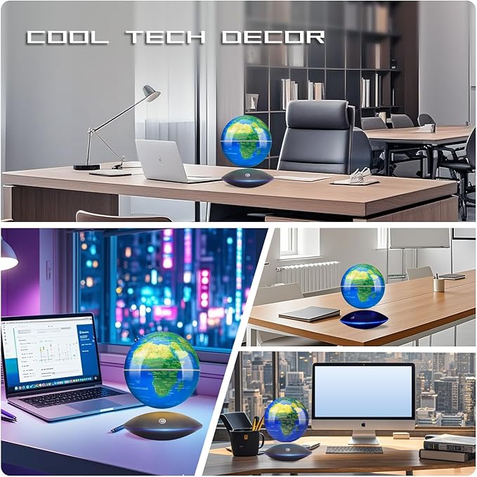 Magnetic Levitating Globe with LED Light, 360°Rotating Floating Globe World Map for Home Office Display, Cool Tech Gift for Men Father Boys and Girls, Ideal for Birthdays Anniversaries