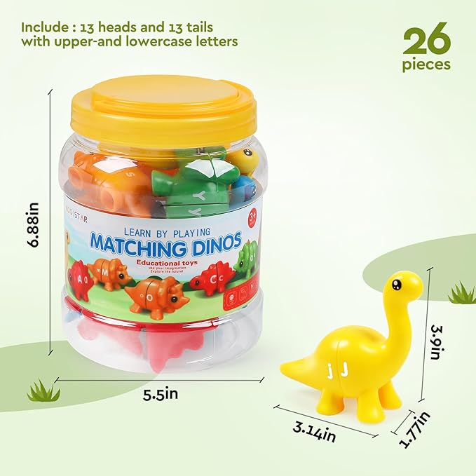 ABC Letters Matching Dinosaur Toys, Double-Sided Alphabet Learning Toy Birthday Valentine's Gifts for Kids : Uppercase Lowercase Letters Sorting and Matching Game, Party Favors Back to School Goodies