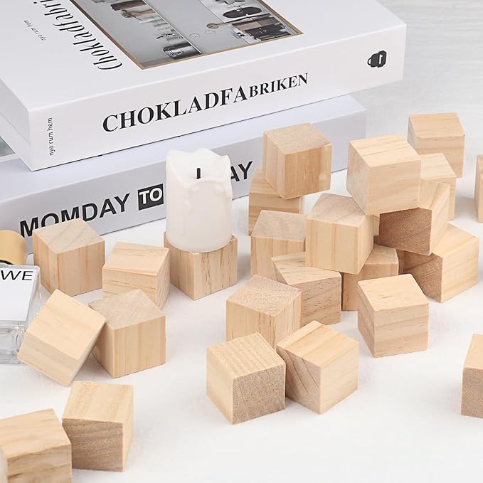 200 Packs Wooden Blocks for Crafts, 1.2 Inch Pine Wood Cubes, 3 x 3 x 3 cm Wooden Cubes for Paint, Stamp, Decorate, DIY Projects and Personalized Gifts,by GNIEMCKIN.