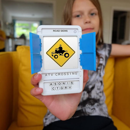 100 PICS US Road Signs Travel Game - Learn 100 Road Signs | Flash Cards with Slide Reveal Case | Card Game, Gift, Stocking Stuffer | Hours of Fun for Kids and Adults | Ages 6+