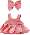 Clothes Compatible with Labubu 17cm Dolls, Premium Dolls Accessories 2 Piece Set Including Chic Grid Spaghetti-Strap Dress and Bow, High-End Fashion Outfit for Play & Display - Pink