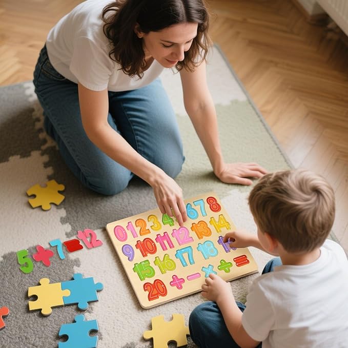 LovesTown Wooden Puzzles for Kids, Montessori Number and Shape Puzzles, Preschool Educational Toddler Puzzle Toys for Boys Girls
