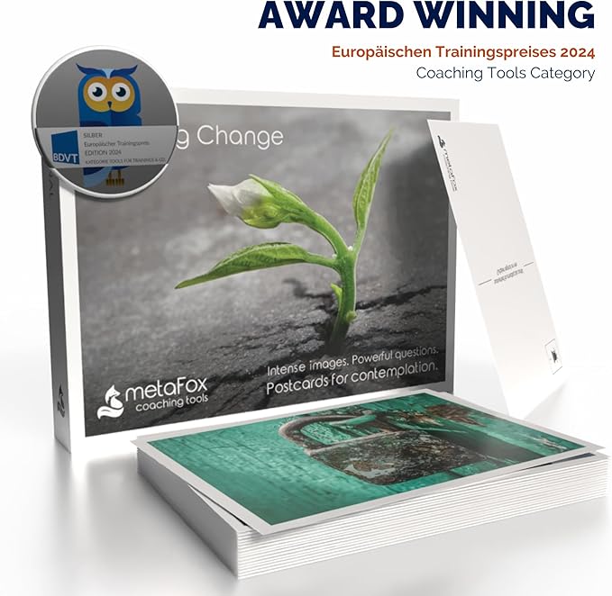 metaFox | Leading Change Postcards Pack | 52 Cards for Coaching & Change Management | Based on the 8-Step Process for Leading Change by John P Kotter