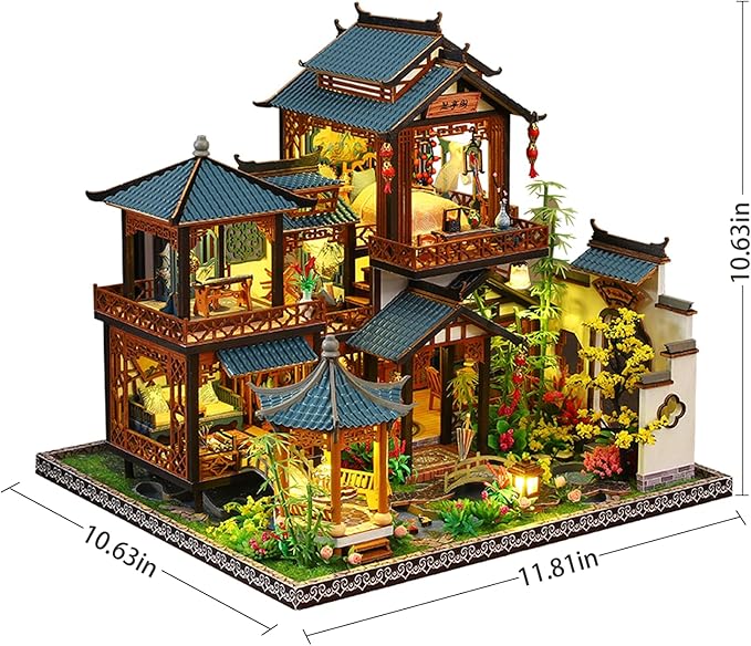 DIY Miniature House Kit - Miniature Wooden Dollhouse Kit - Mini House Building Kit for Adults - Vintage Courtyard Tiny Model House Kit with LED, Miniature Kit, Creative DIY Adult Crafts Gift