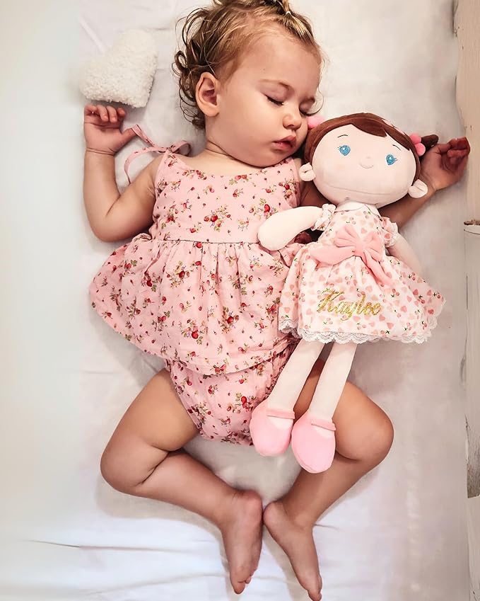 LeyaDoll Personalized Soft Baby Doll Toys for Girls (16''), My First Birthday Gift, Christmas Dolls, Leya Doll Baby Rag Doll Plush Toys for Toddler Kids Infants -Cherry Girl Light