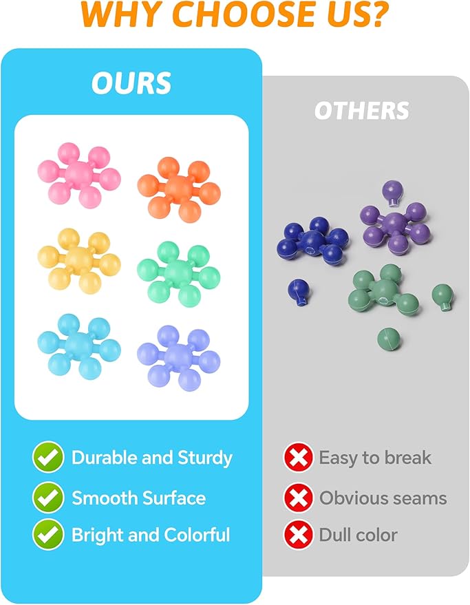 200PCS Interlocking Snowflake Building Block Toy for Kids Ages 3+, Plastic Early Learning Creativity Educational STEM Toy with Carrying Case Safe Material (Macaron Colors)