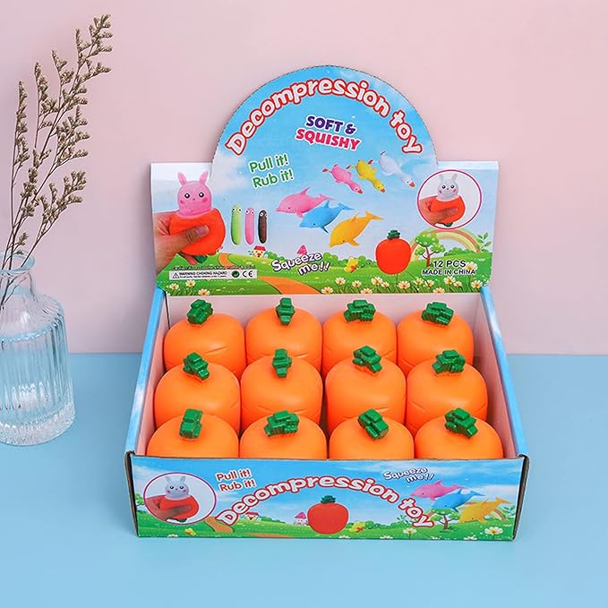 3 PCS Set Squeeze Toys Squishes Carrot Rabbit Fidget Toys Pop Up Squishy Rabbit in Carrot Stress Relief for Kids & Adult Tricky Funny Novelty Toy, Ideal Easter Gift