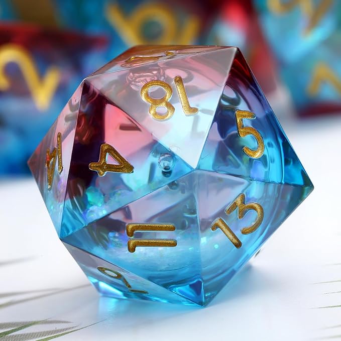 Gitter Liquid Resin Sharp Dungeons and Dragons Dice,DNDND 7PCS DND Dice with Gift Case for Tabletop Game (Liquid Blue and Red)