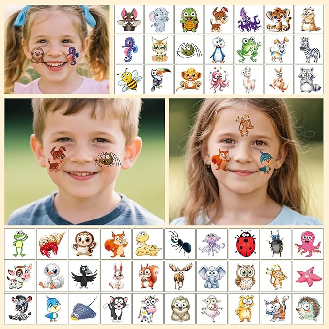 Animals Temporary Tattoos for Kids, 160Pcs Larger Tattoos Mixed Cute Animals Stickers, Party Favors Goodie Bag Stuffers Gifts Christmas Birthday
