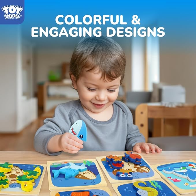 TOY Life Wooden Puzzles for Toddlers 2-4, Sea Animals Puzzles for Toddlers 1-3, Wood Puzzles Educational Montessori Toys Gifts for 1 2 3 Year Old, Baby Kids Learning Toy