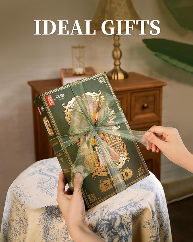 Tonecheer x British Library DIY Book Nook Kit, Shakespeare 3D Wooden Puzzle for Adults, Miniature House Kit Booknook Bookshelf Insert Decor with LED Lights Craft Gifts (Shakespeare's Verse)