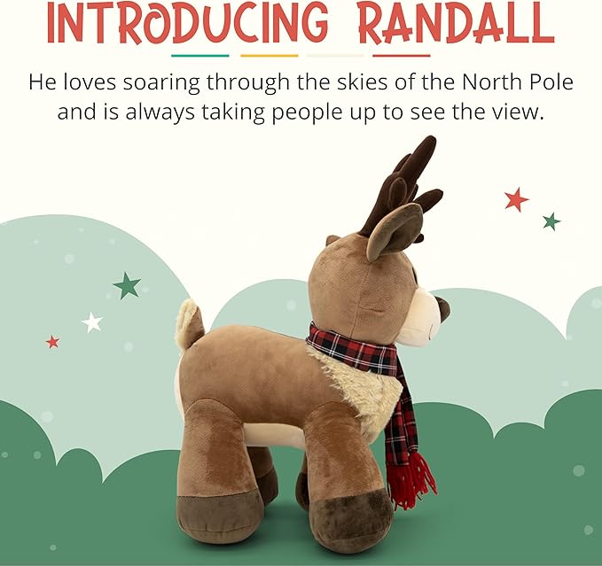 Plush Reindeer Stuffed Animal - Holiday Deer Characters with Antlers Toy for Girl, Boy, Baby, Toddler - Christmas Decor - Little Plushie Toys - Randall, 8"