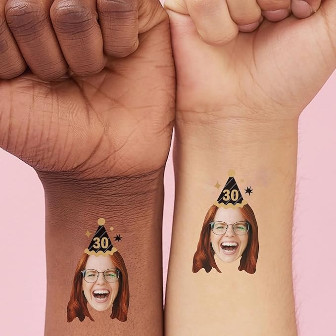 Big Dot of Happiness Custom Photo Adult Happy Birthday - Gold - Birthday Party Favors - Fun Face Temporary Tattoos - Set of 12