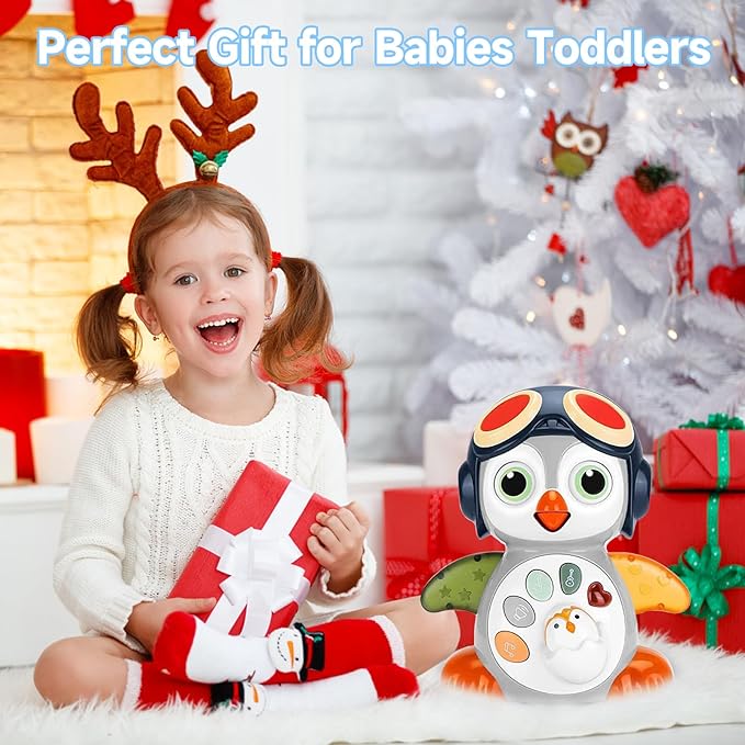 Crawling Musical Penguin Baby Toys with Music, Infant Tummy Time Toys for Babies 0 3 6 9 12-18 36 Months Newborn Devolopment Toddler Boy Girl Age 1 2 3 Year Old Christmas 1st Birthday Gifts