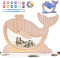 Wooden Piggy Bank for Kids, DIY Night Light Personalized Money Bank for Boys, Girls, Unbreakable Saving Box with Paintbrush and 12 Paints, Coin Jar Gifts for Kids Birthday&Decor(Whale)