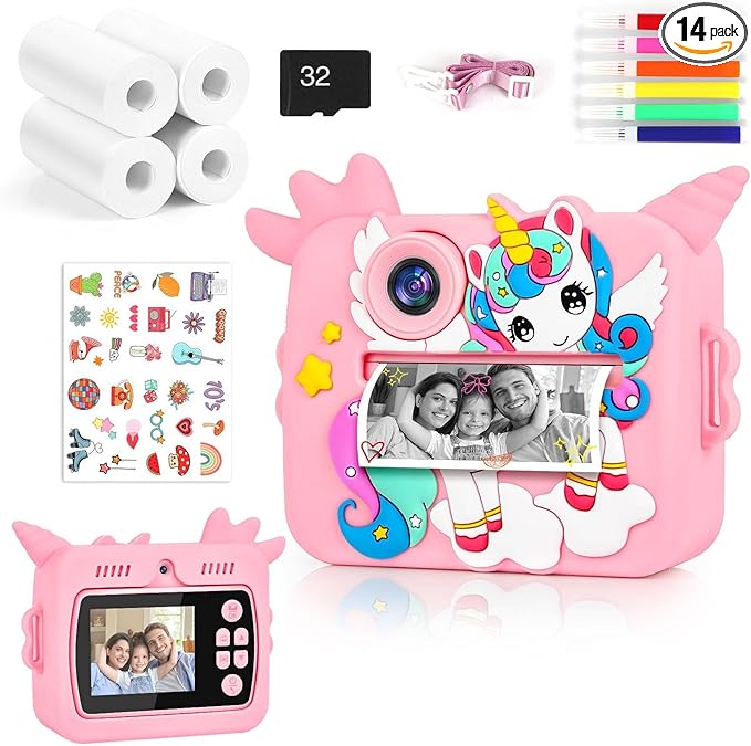OTJ Kids Camera Instant Print - Selfie Children Digital Camera Toy That Print Photos Christmas Birthday Gifts for Ages 3-12, 4 5 6 7 8 9 10 Year Old Girls Toddler, Travel Portable Video Cameras