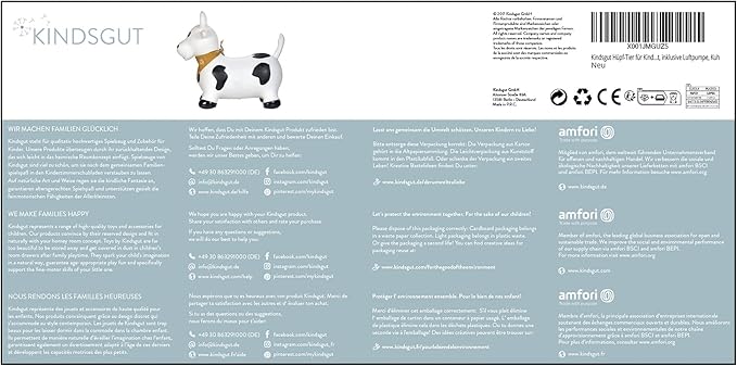 Kindsgut Bouncy Animal Hopper Cow for Children, Designed in Germany, Playful and Modern Colors, air Pump Included, Indoors and Outdoors