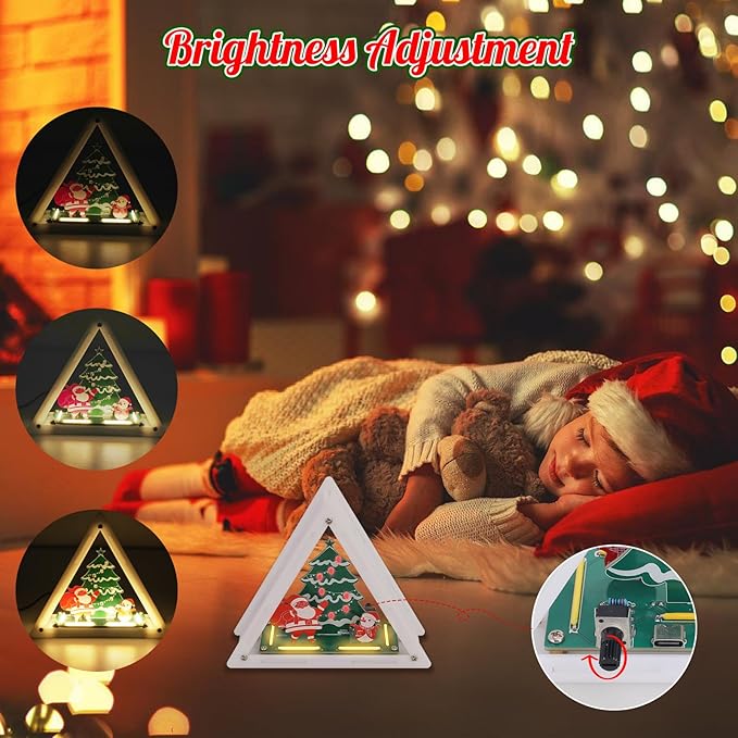 Christmas Soldering Project, Christmas Tree Soldering Kit With Triangular Acrylic Shell DIY LED Xmas Tree Santa Claus Snowman With Music Electronics Kit for Decoration Creative Present