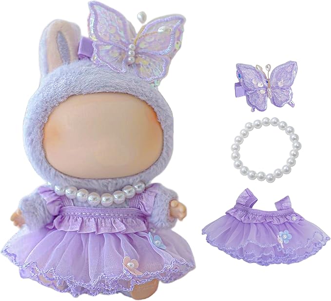Doll Clothes Set for 17cm Dolls - Princess Dress Outfits with Bonnet/Bow Hair Accessories, Cute Clothes for Display & Photography (STK07)