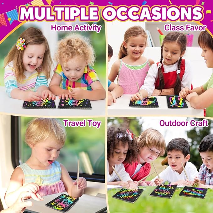 Party Favors for Kids 4-8-12: 48 Pack Scratch Rainbow Art Crafts Notebook, Coloring Book Goodie Bags Stuffers Kit, Bulk Birthday Easter Gift Classroom Prizes Girl Boy Toddler