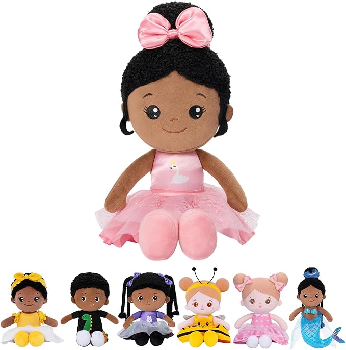 OUOZZZ 13" Soft Baby Doll for Girls&Boys - First Baby Doll African American Rag Doll Sleeping Cuddle Buddy Doll Plush Ballerina Toy for Kids