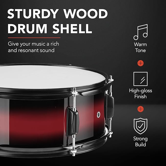 Best Choice Products 5-Piece Full Size Complete Adult Drum Set w/Cymbal Stands, Stool, Drum Pedal, Sticks, Floor Tom - Dark Cherry Sunburst